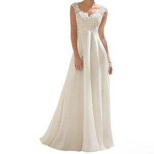 ABAOWEDDING‎ Wedding Dress Lace Double V-Neck Sleeveless Evening Dress